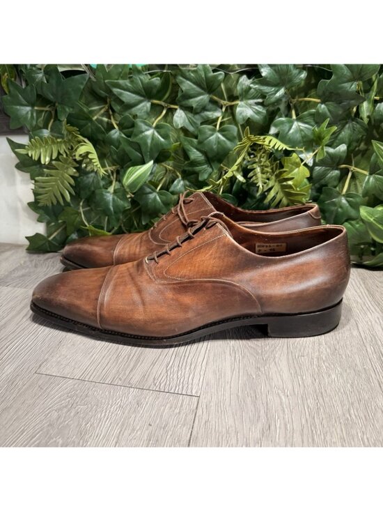 Santoni Men’s Polished Brown Leather Oxford Cap Toe Shoe Size 12 main image 6
